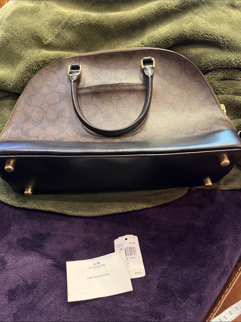 Coach Brown Signature Dome Satchel with Dark Brown Trim - Picture 6 of 8